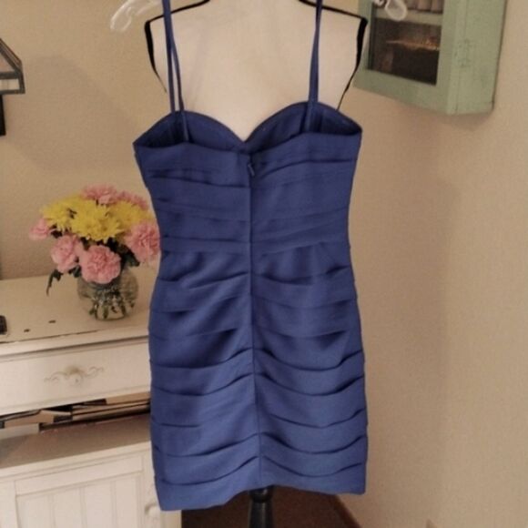 BCBG Maxazria Blue Tucked Strapless Dress - Picture 7 of 14